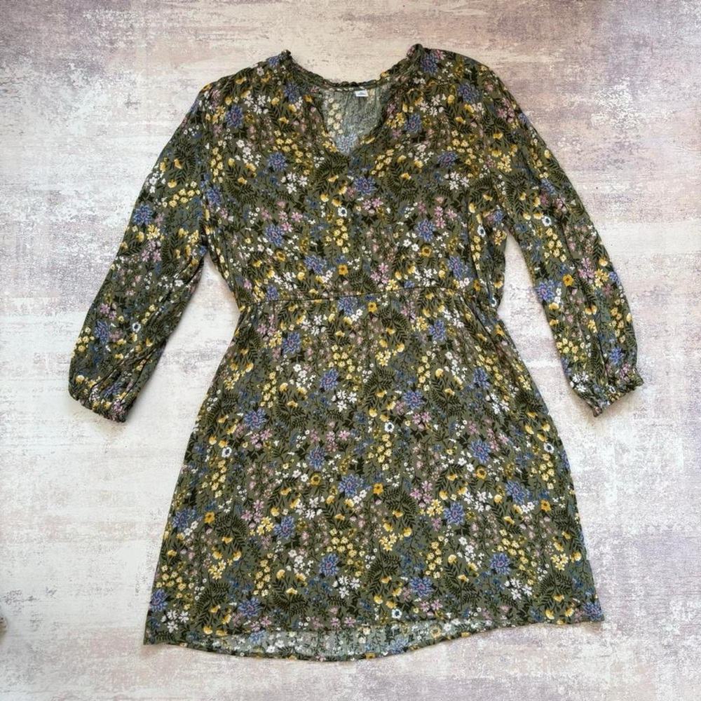 Old Navy Olive Green Floral Mini Dress